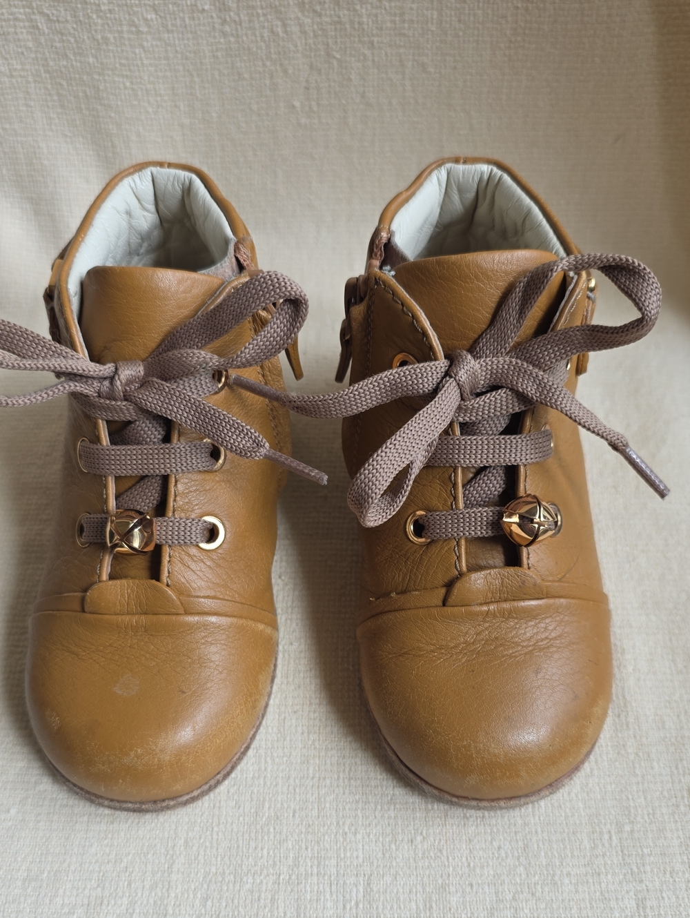 Kids Tan Leather Lace-Up Boots
